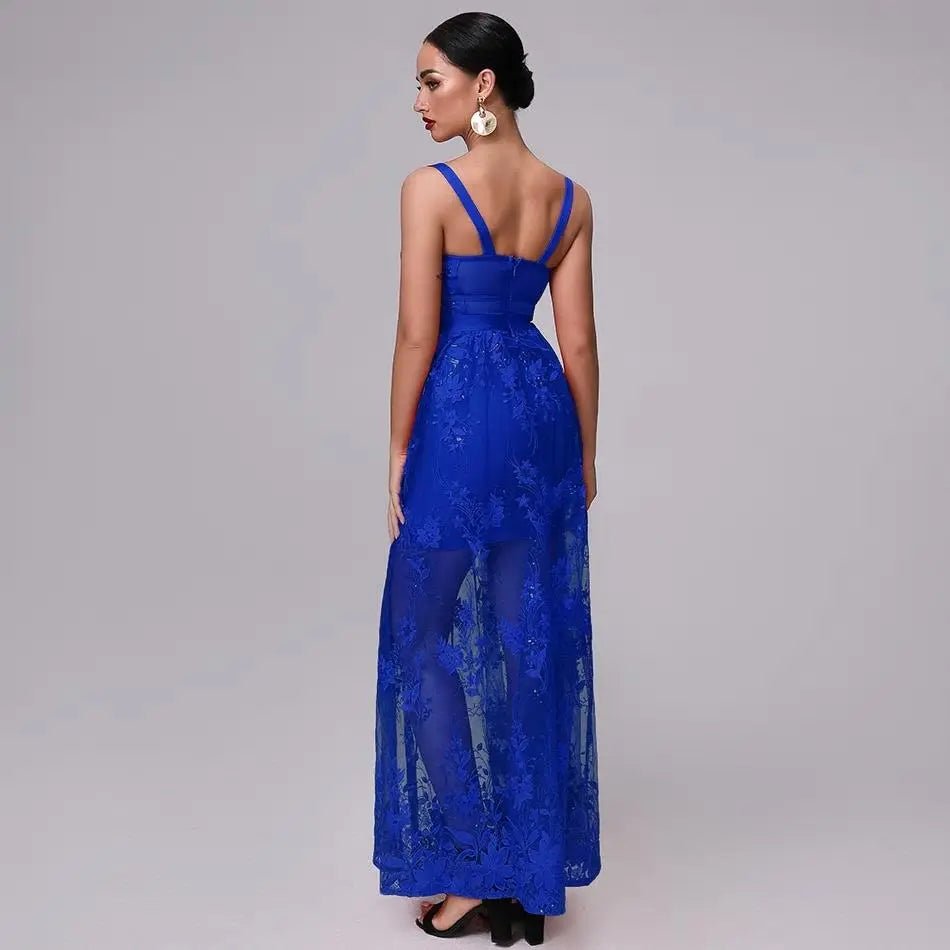 Mariella Blue 3D Floral Embellished Gown - Mscooco.co.uk