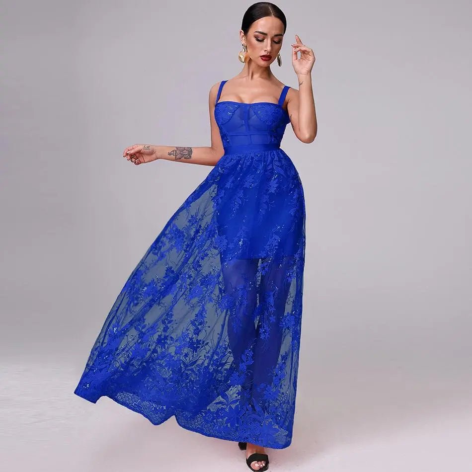 Mariella Blue 3D Floral Embellished Gown - Mscooco.co.uk
