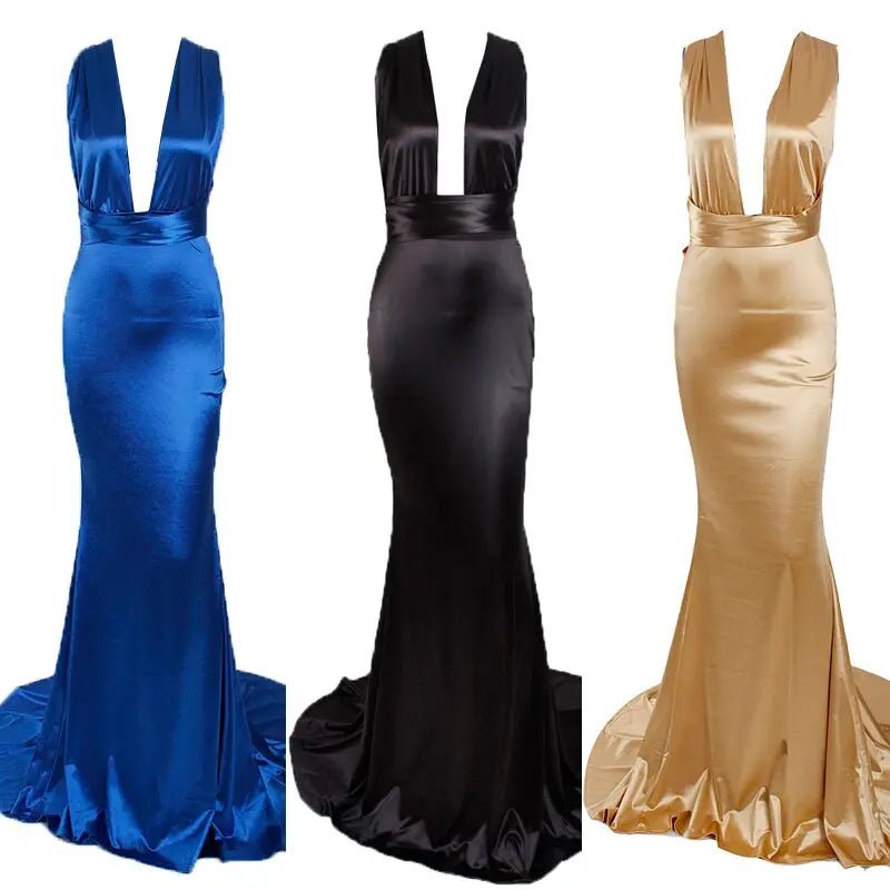 Mermaid Satin Floor Length Bodycon Backless Maxi Dress - Mscooco.co.uk