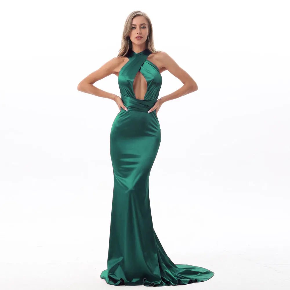 Mermaid Satin Floor Length Bodycon Backless Maxi Dress - Mscooco.co.uk