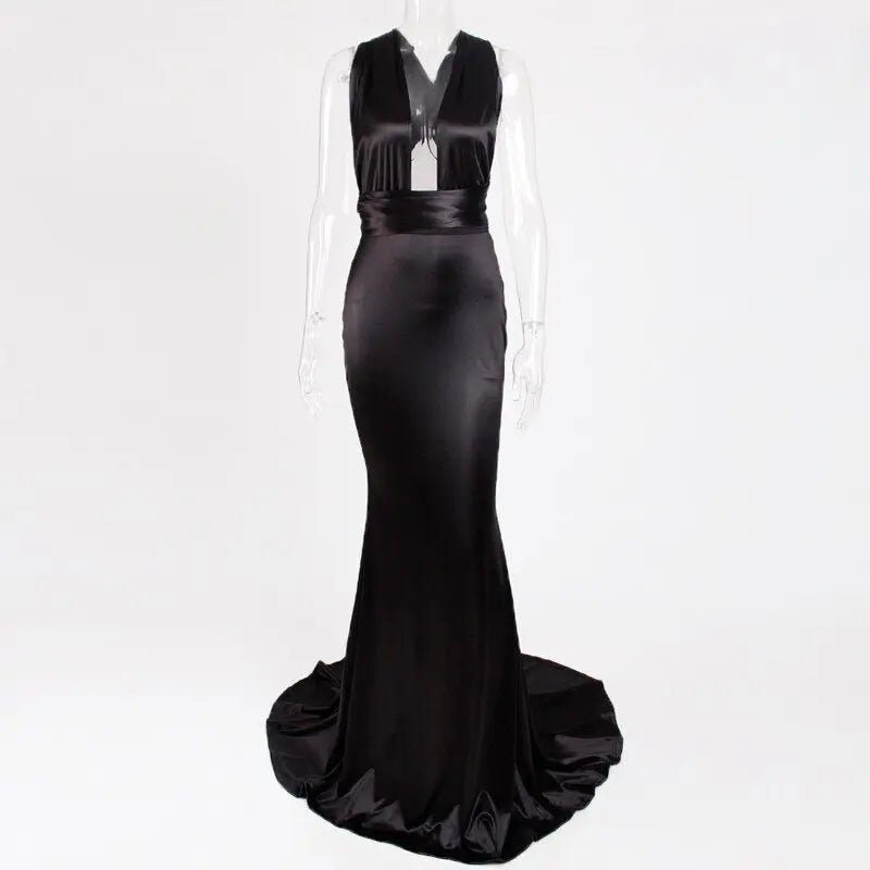 Mermaid Satin Floor Length Bodycon Backless Maxi Dress - Mscooco.co.uk