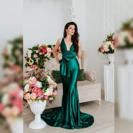 Mermaid Satin Floor Length Bodycon Backless Maxi Dress - Mscooco.co.uk