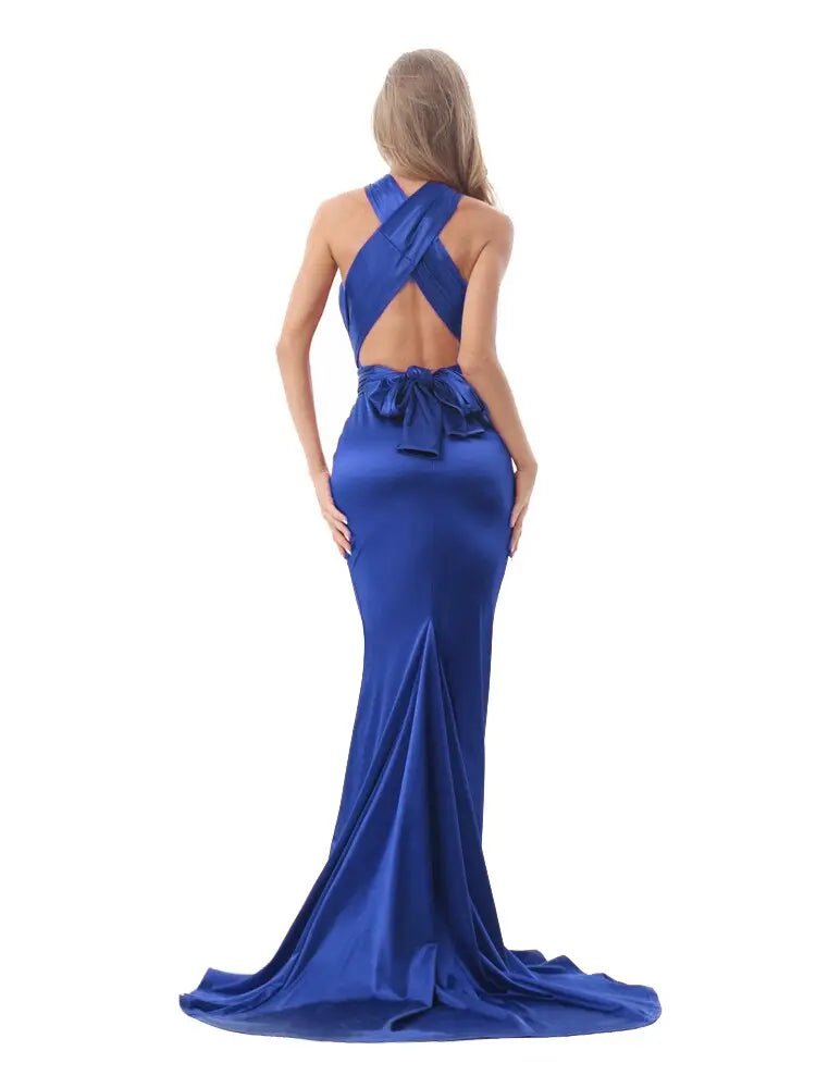 Mermaid Satin Floor Length Bodycon Backless Maxi Dress - Mscooco.co.uk