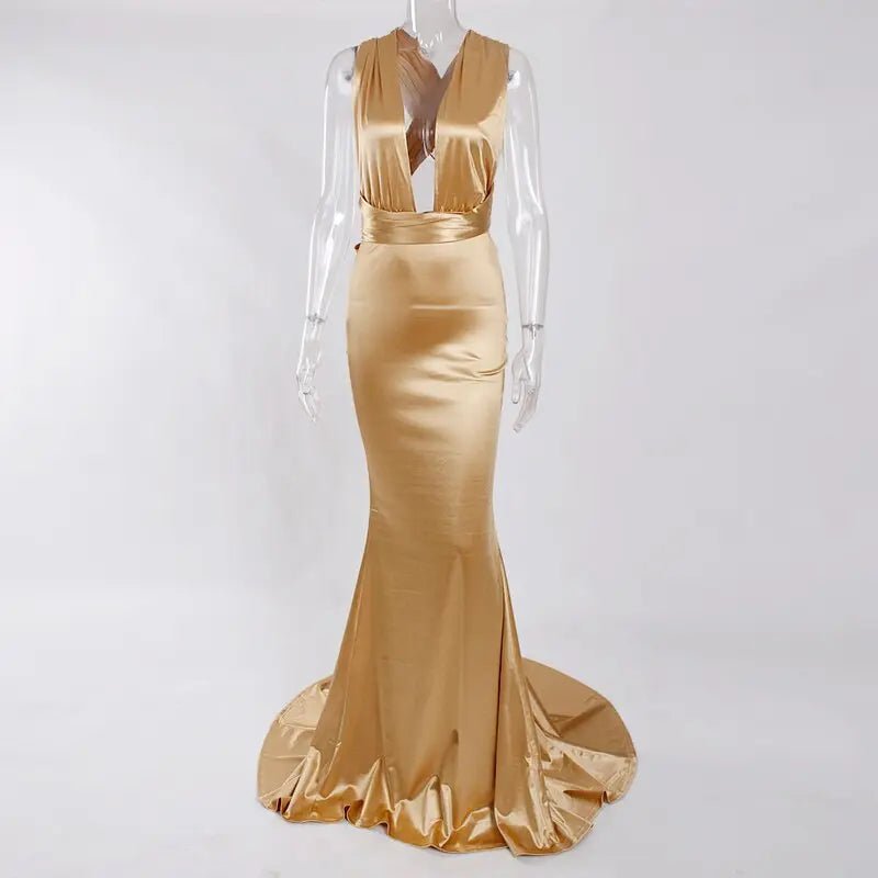Mermaid Satin Floor Length Bodycon Backless Maxi Dress - Mscooco.co.uk