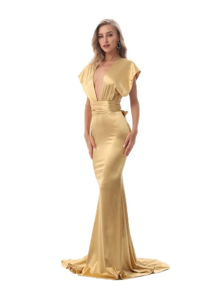 Mermaid Satin Floor Length Bodycon Backless Maxi Dress - Mscooco.co.uk