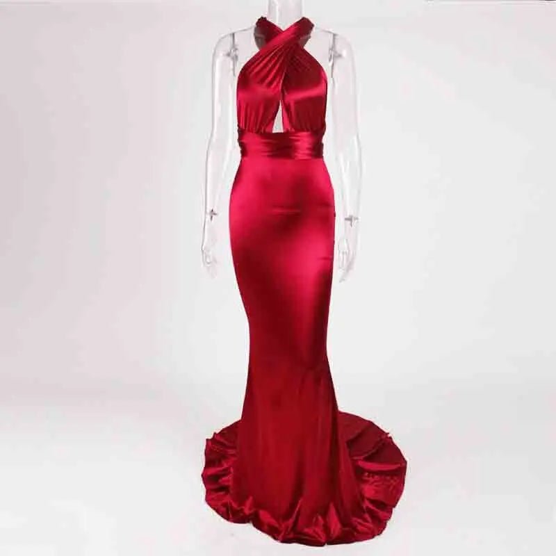 Mermaid Satin Floor Length Bodycon Backless Maxi Dress - Mscooco.co.uk