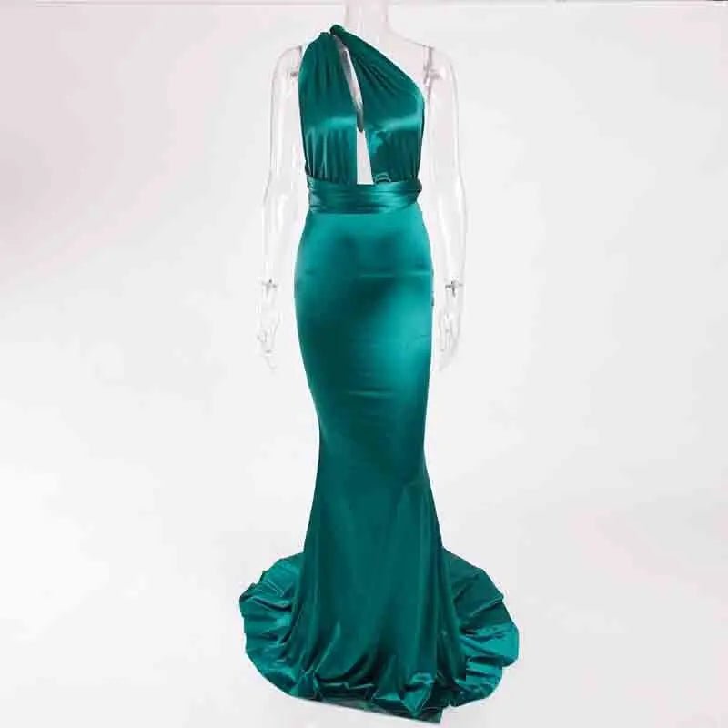 Mermaid Satin Floor Length Bodycon Backless Maxi Dress - Mscooco.co.uk