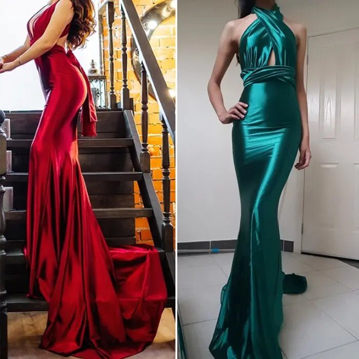 Mermaid Satin Floor Length Bodycon Backless Maxi Dress - Mscooco.co.uk