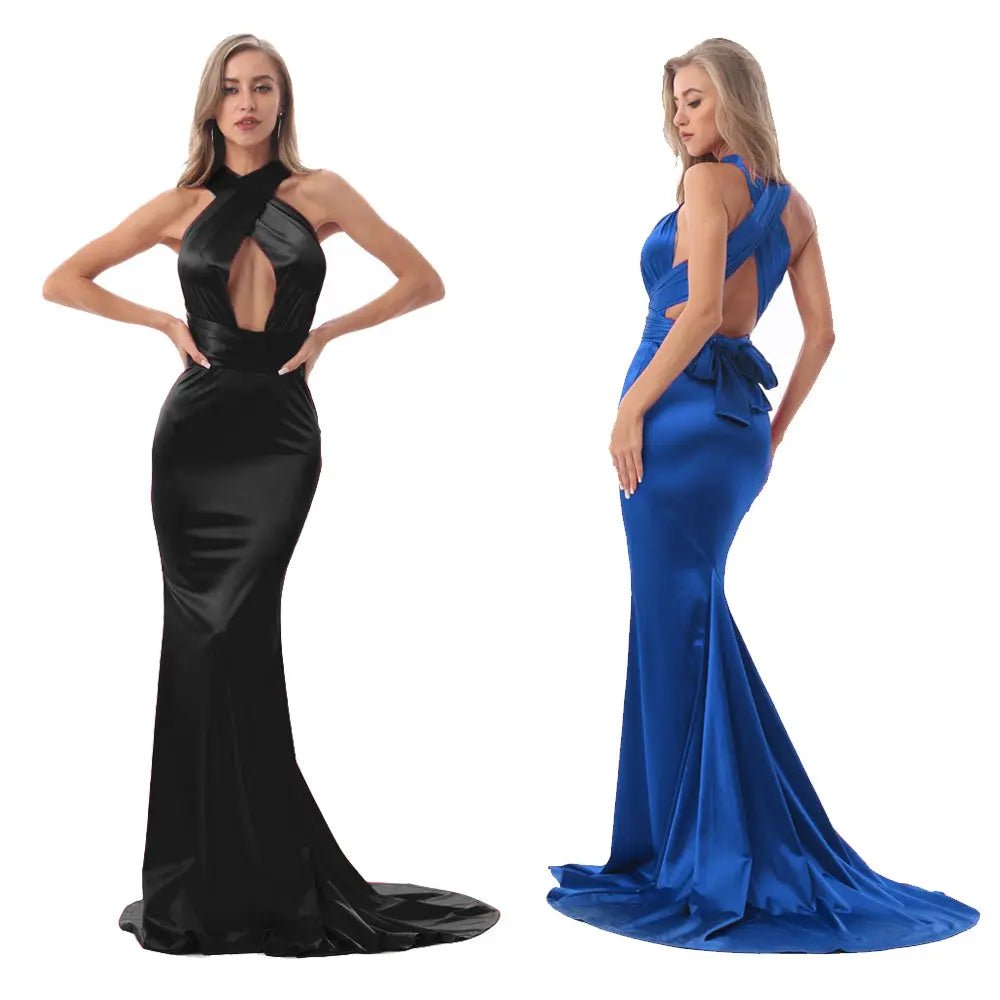 Mermaid Satin Floor Length Bodycon Backless Maxi Dress - Mscooco.co.uk