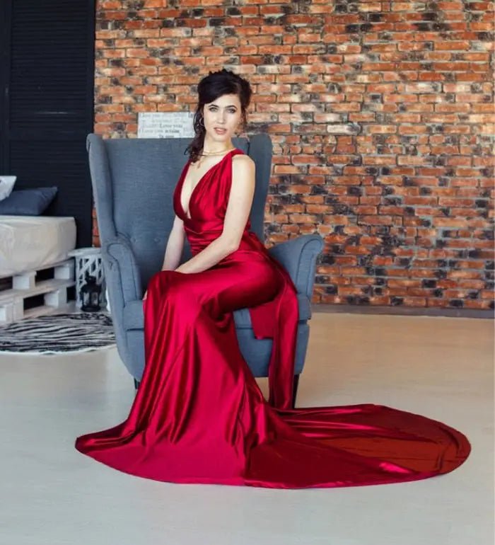 Mermaid Satin Floor Length Bodycon Backless Maxi Dress - Mscooco.co.uk