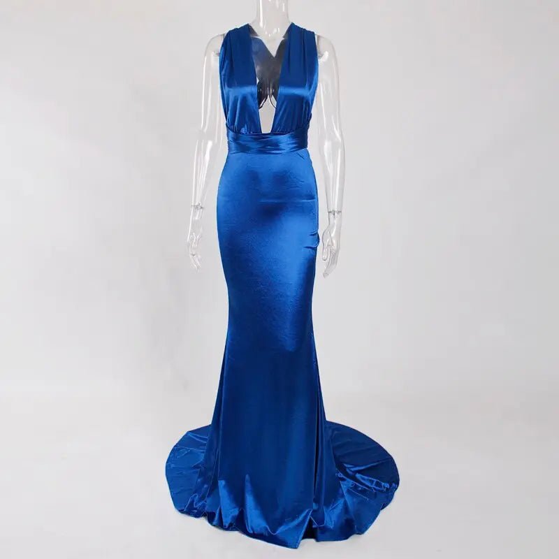 Mermaid Satin Floor Length Bodycon Backless Maxi Dress - Mscooco.co.uk