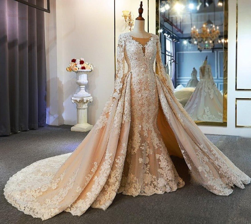 Mermaid With Detachable Skirt Full Beading Wedding Dress - Mscooco.co.uk