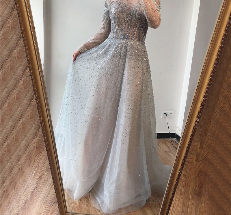 Micaela Silver Luxury A-Line Formal Evening Dress - Mscooco.co.uk Micaela Silver Luxury A-Line Formal Evening Dress - Mscooco.co.uk