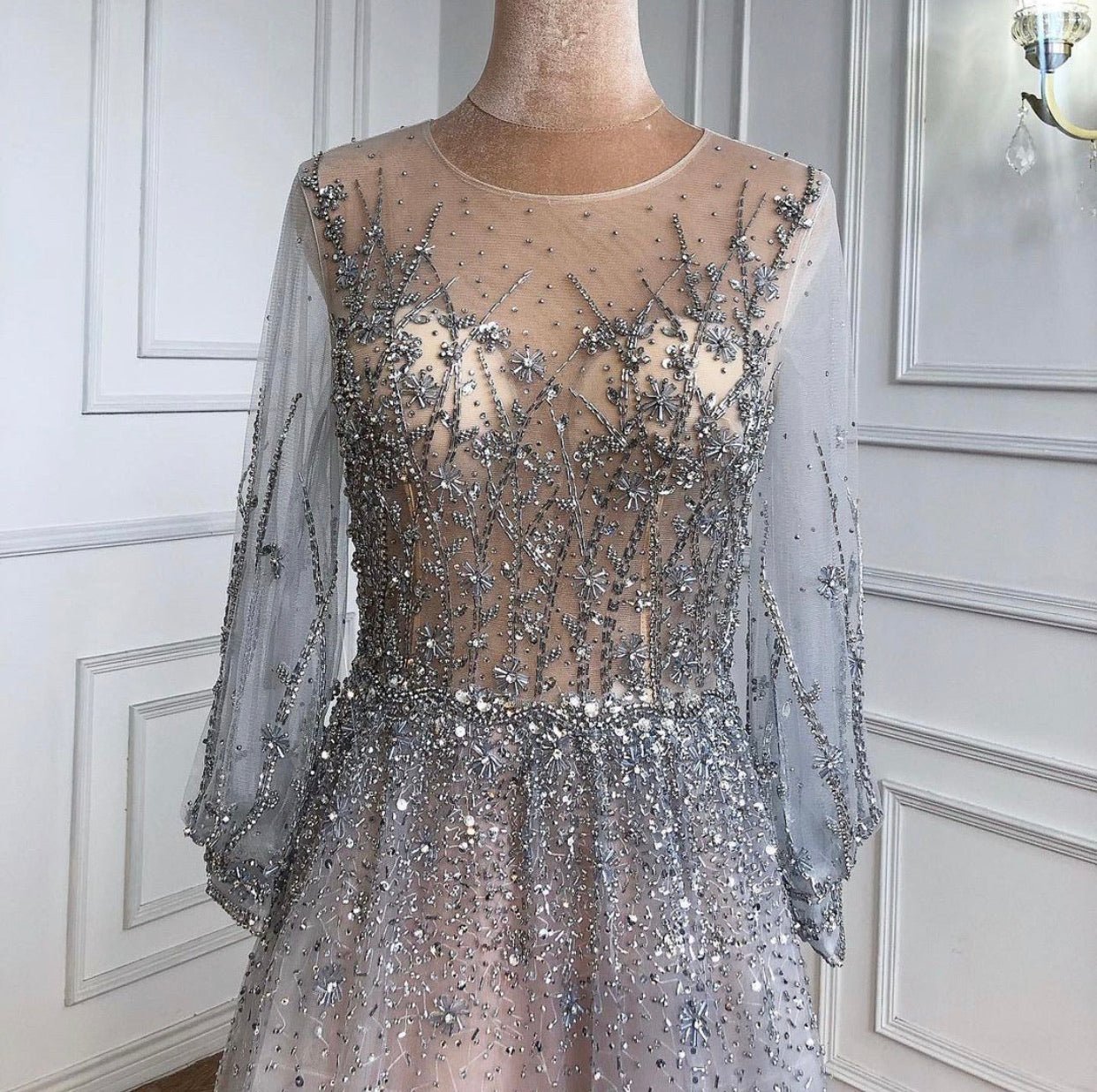 Micaela Silver Luxury A-Line Formal Evening Dress - Mscooco.co.uk