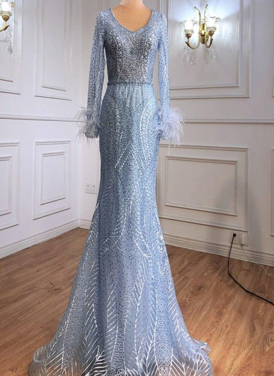 Mikaela Luxury Feather Beading Formal Dress - Mscooco.co.uk