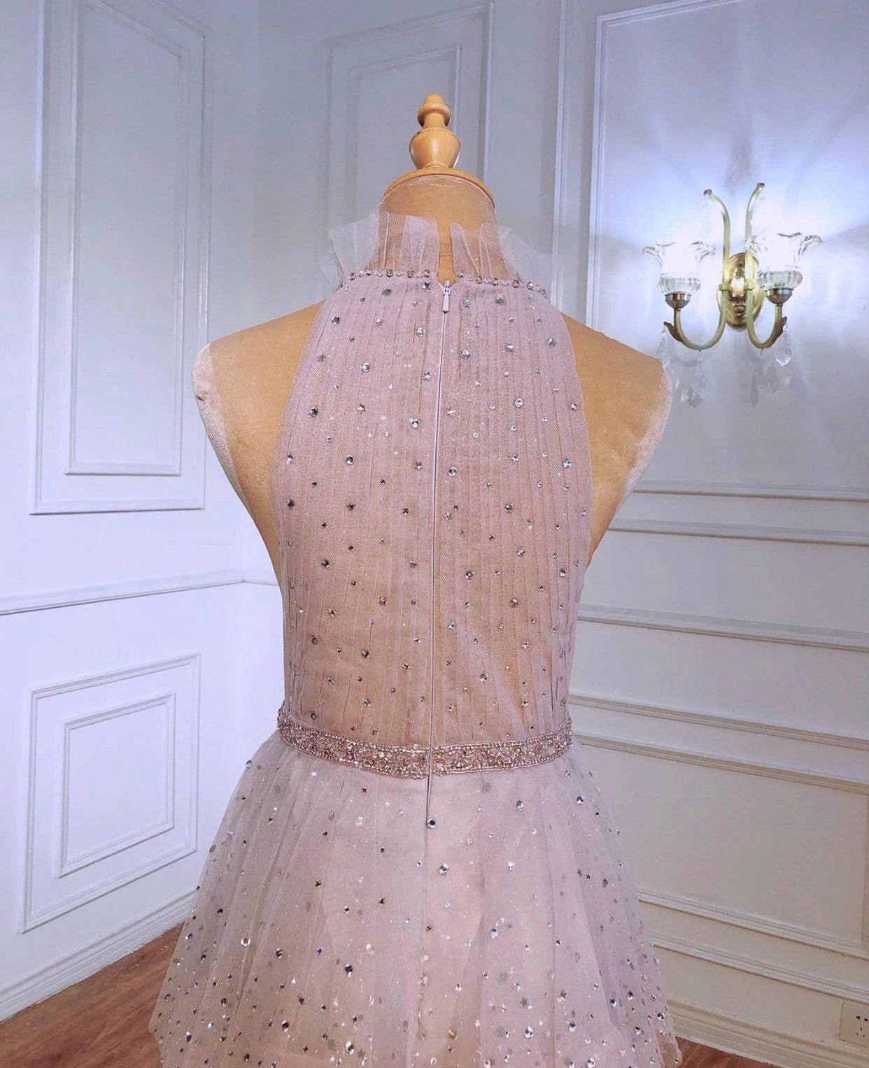 Monroe Halter Beading Tiered Tulle Evening Dress - Mscooco.co.uk