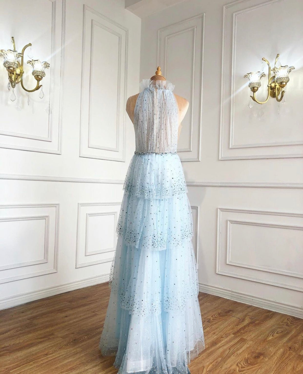 Monroe Halter Beading Tiered Tulle Evening Dress - Mscooco.co.uk