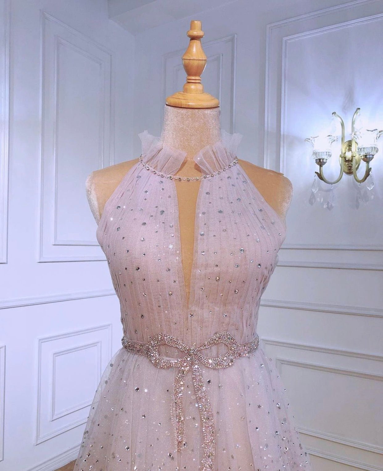 Monroe Halter Beading Tiered Tulle Evening Dress - Mscooco.co.uk