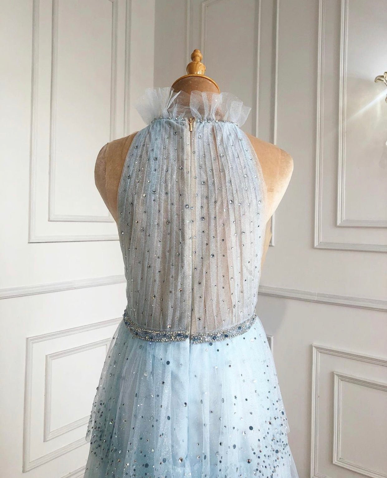 Monroe Halter Beading Tiered Tulle Evening Dress - Mscooco.co.uk