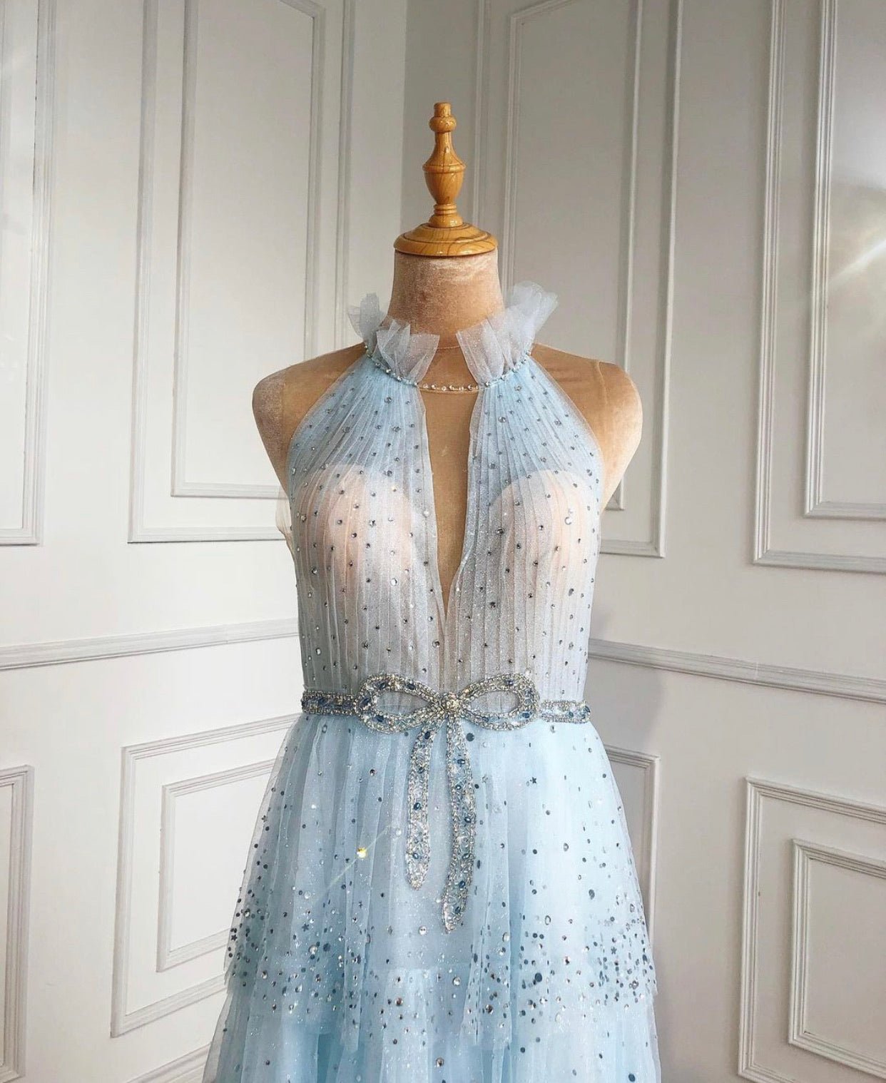 Monroe Halter Beading Tiered Tulle Evening Dress - Mscooco.co.uk