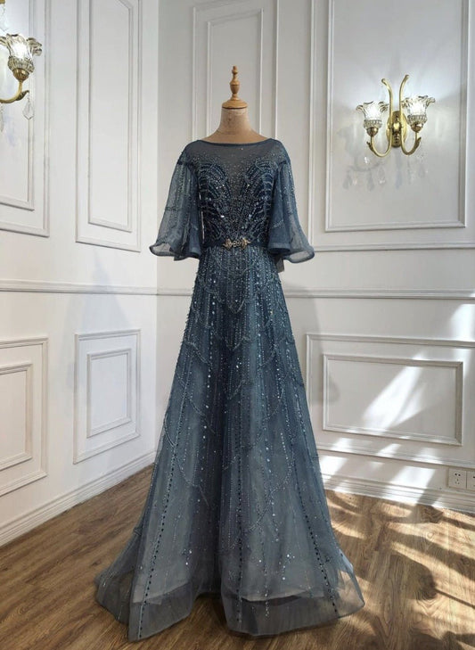 Naaz Luxury Beading Embelished Gown With Flare Sleeves - Mscooco.co.uk