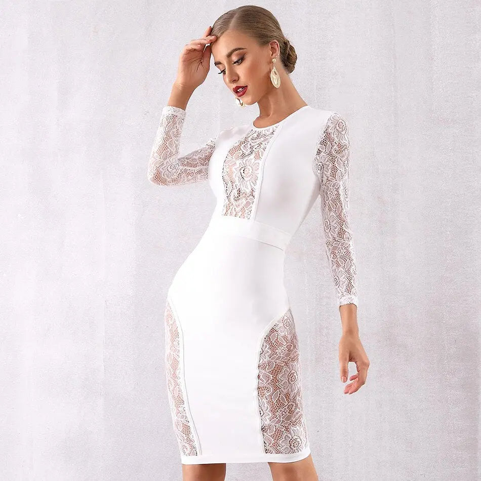 New Bandage Vestido Lace Midi Dress - Mscooco.co.uk