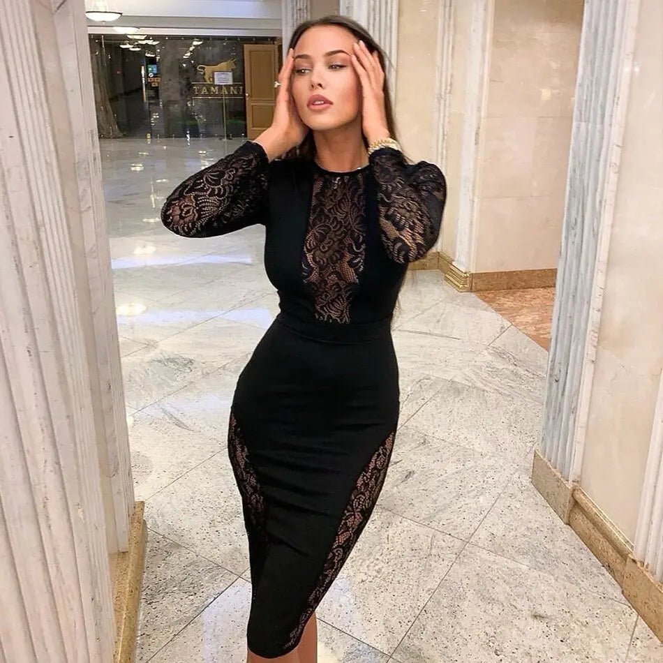 New Bandage Vestido Lace Midi Dress - Mscooco.co.uk
