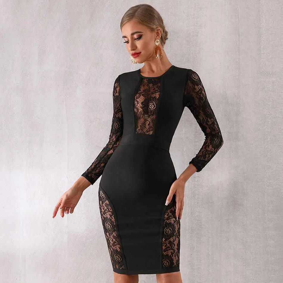 New Bandage Vestido Lace Midi Dress - Mscooco.co.uk
