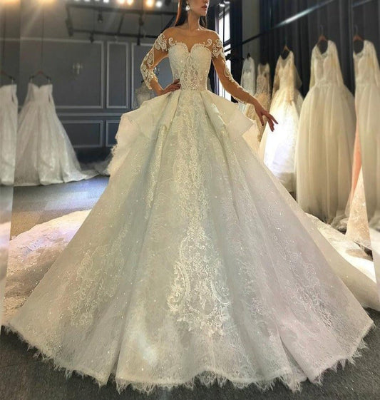 New Model Wedding dress With Long Train - Mscooco.co.uk