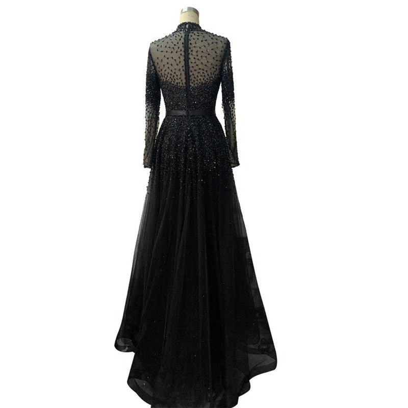 Novaah - High Collar Beaded Evening Dress - Mscooco.co.uk