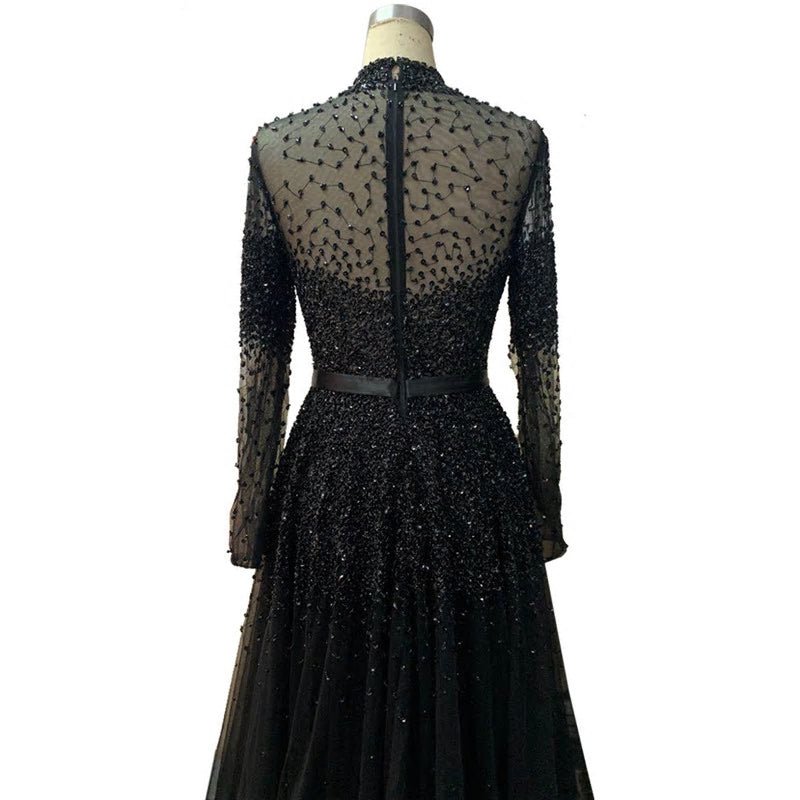 Novaah - High Collar Beaded Evening Dress - Mscooco.co.uk