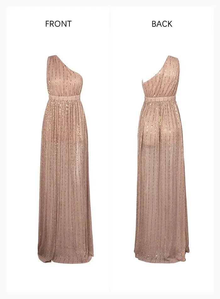 Nude One Shoulder Composite Sequin Material Split Party Dress - Mscooco.co.uk