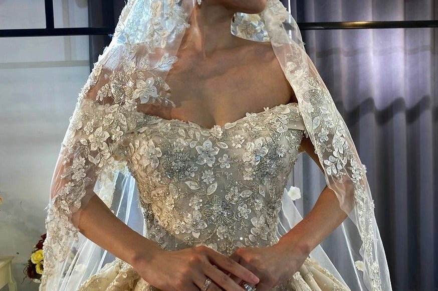 Off The Shoulder Flowers Wedding Dress - Mscooco.co.uk