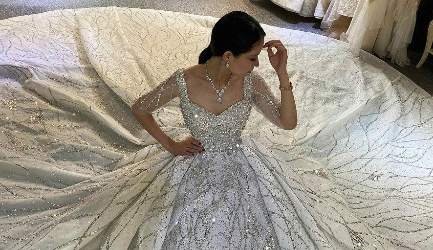 Off White Silver Beading Wedding Dress - Mscooco.co.uk