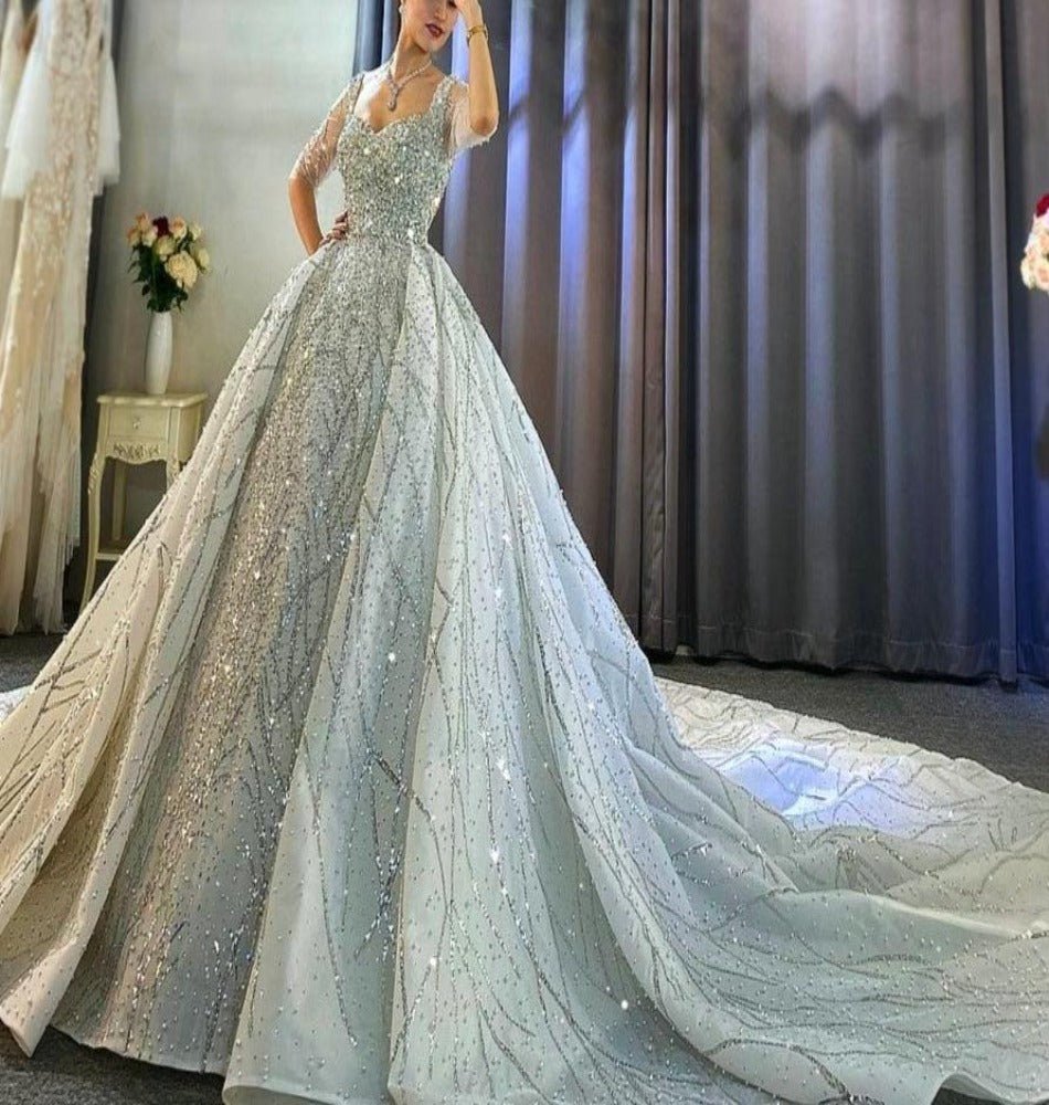Off White Silver Beading Wedding Dress - Mscooco.co.uk