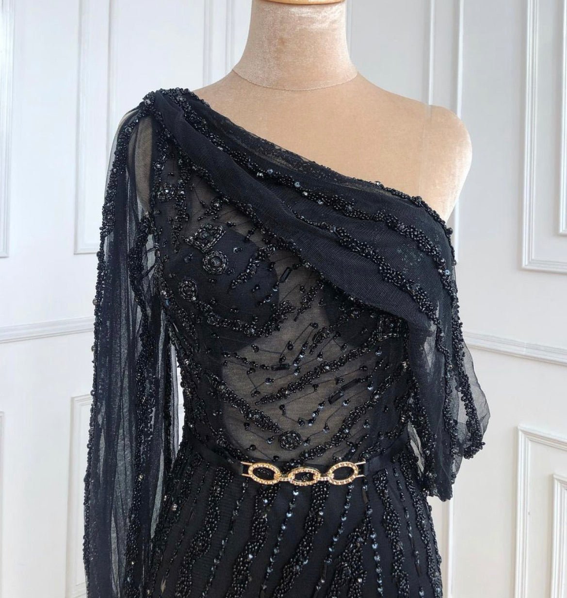 One shoulder Beaded Sparkle Evening Gown - Mscooco.co.uk