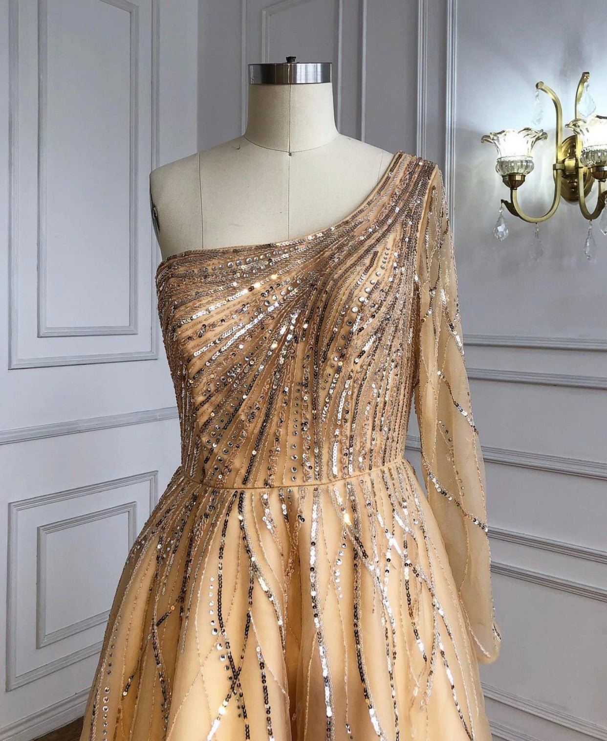 Paislee Luxury Long Sleeves Beading Evening Dress - Mscooco.co.uk