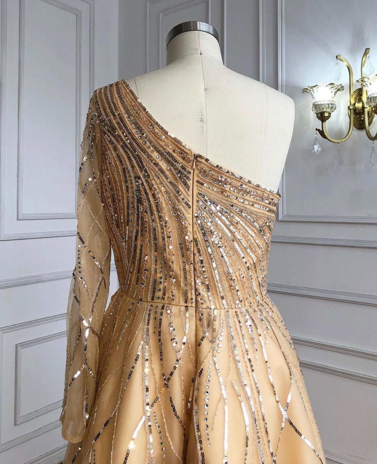 Paislee Luxury Long Sleeves Beading Evening Dress - Mscooco.co.uk