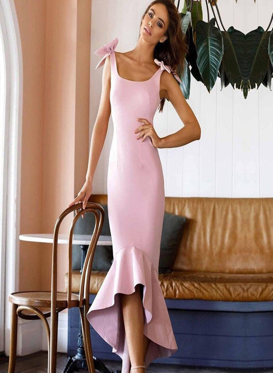 Pink Bow Bandage Spaghetti Strap Dress - Mscooco.co.uk