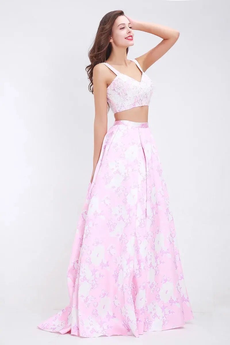 Pink Floral Print Two Piece Gown - Mscooco.co.uk