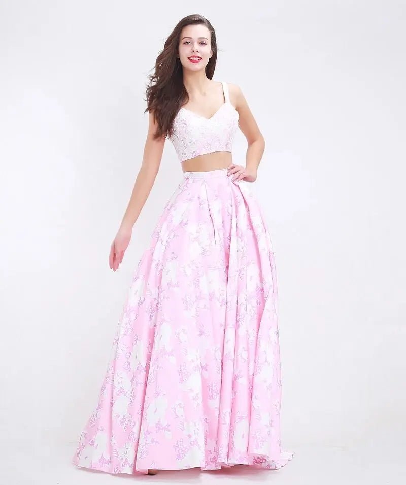 Pink Floral Print Two Piece Gown - Mscooco.co.uk