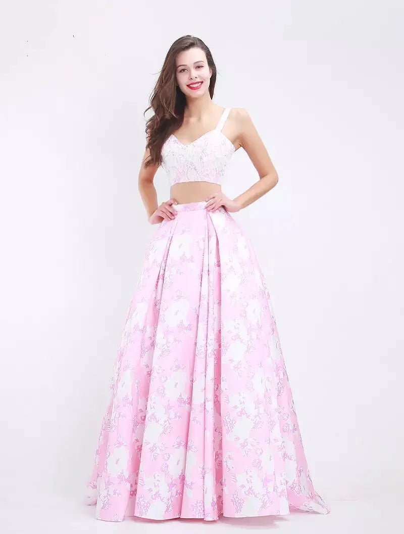 Pink Floral Print Two Piece Gown - Mscooco.co.uk