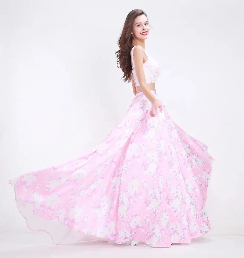 Pink Floral Print Two Piece Gown - Mscooco.co.uk