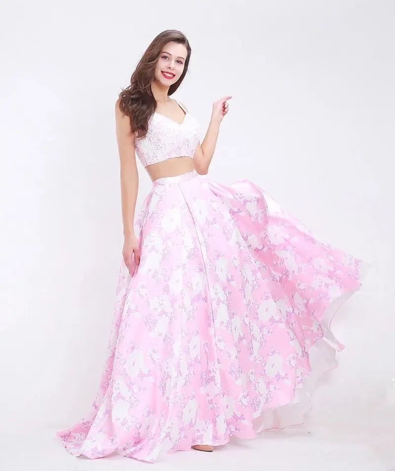 Pink Floral Print Two Piece Gown - Mscooco.co.uk