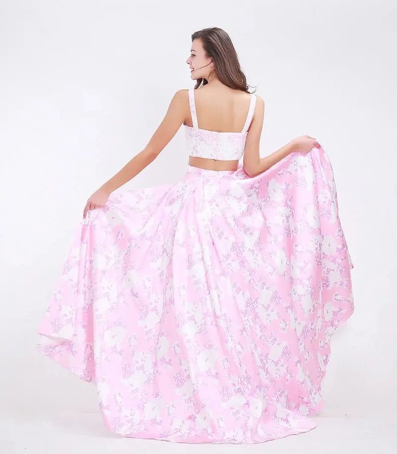 Pink Floral Print Two Piece Gown - Mscooco.co.uk
