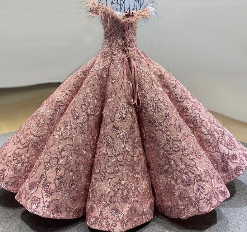 Pink High-end Feathers Sequins Bridal Gown - Mscooco.co.uk