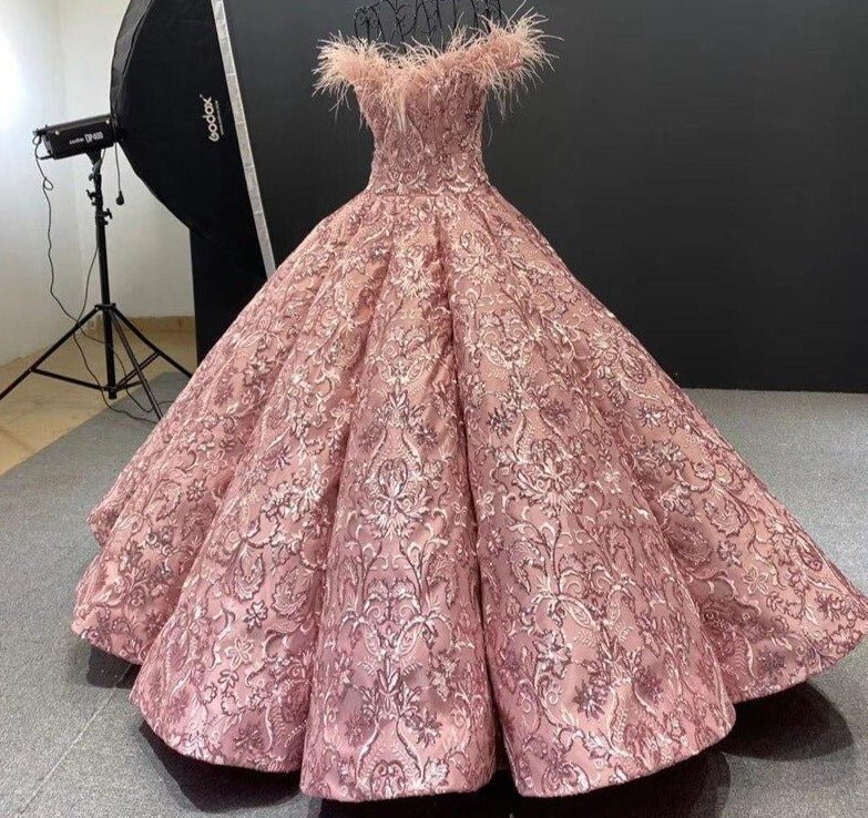 Pink High-end Feathers Sequins Bridal Gown - Mscooco.co.uk