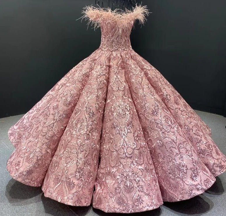 Pink High-end Feathers Sequins Bridal Gown - Mscooco.co.uk