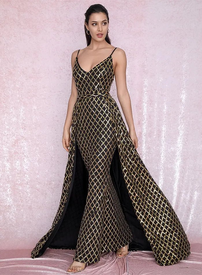 Plaid Sequin Material Two-Pieces Bodycon Party Maxi Dress - Mscooco.co.uk