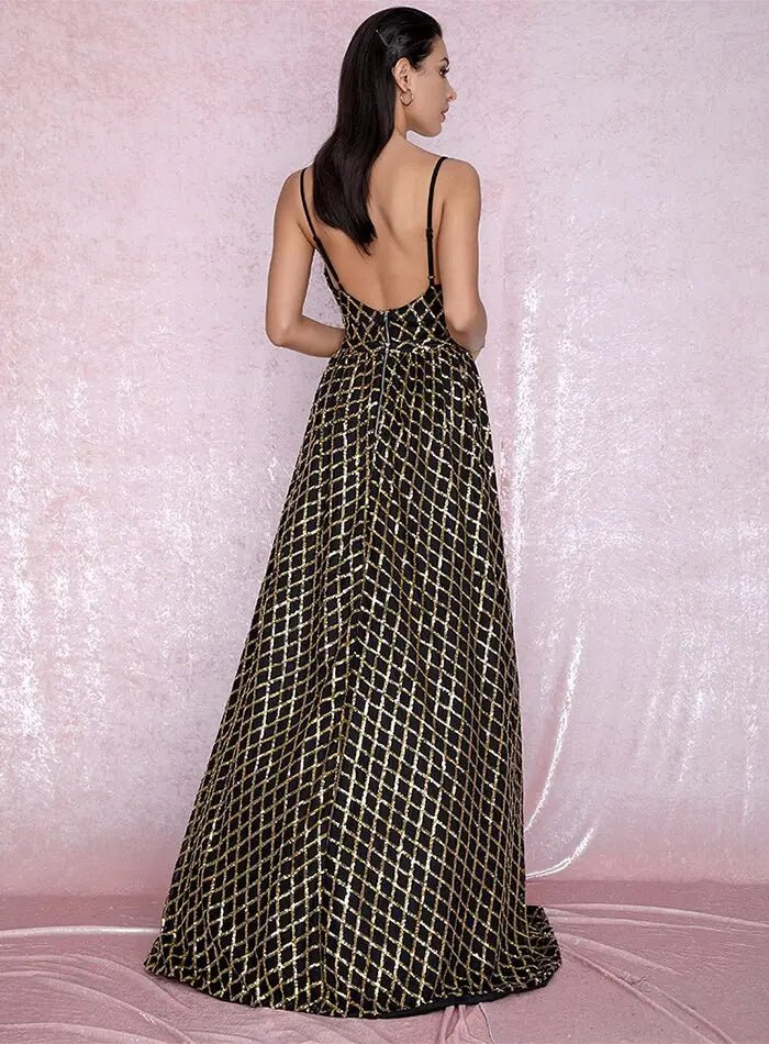 Plaid Sequin Material Two-Pieces Bodycon Party Maxi Dress - Mscooco.co.uk